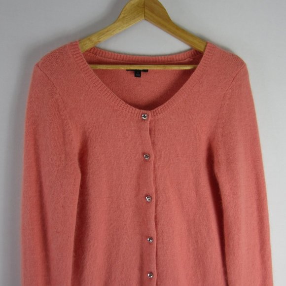 New Apt 9 Womens Medium Coral Pink LS Angora Cardigan Sweater Rhinestone Buttons - Picture 4 of 8